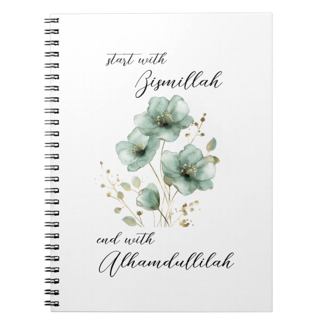 Bismillah Alhamdullilah Green Floral Notebook (Front)
