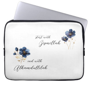 Bismillah Alhamdullilah Navy Gold Floral Laptop Sleeve