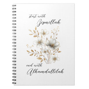 Bismillah Alhamdullilah White Gold Floral Notebook