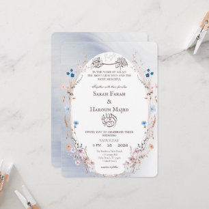 Bismillah Blue & Gold Muslim Nikkah Card