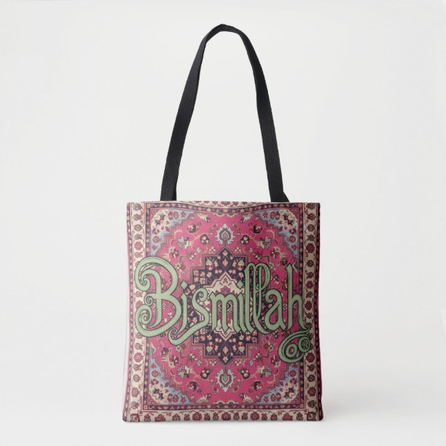 Bismillah pink and green tote Bag Persian (Front)