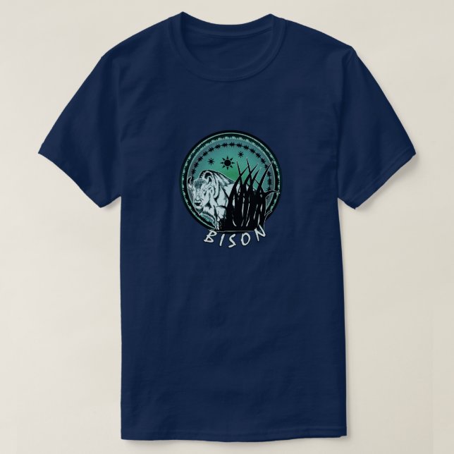 Bison - American Buffalo Aqua Blue T-Shirt (Design Front)