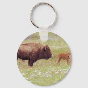 Bison and Calf in Yellowstone Key Ring