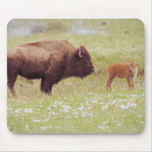 Bison and Calf in Yellowstone Mouse Mat