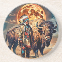 Bison and Native American Chief