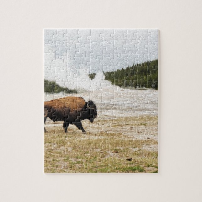 Bison and Old Faithful Jigsaw Puzzle (Vertical)
