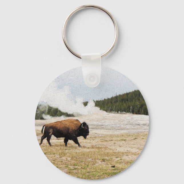 Bison and Old Faithful Key Ring (Front)