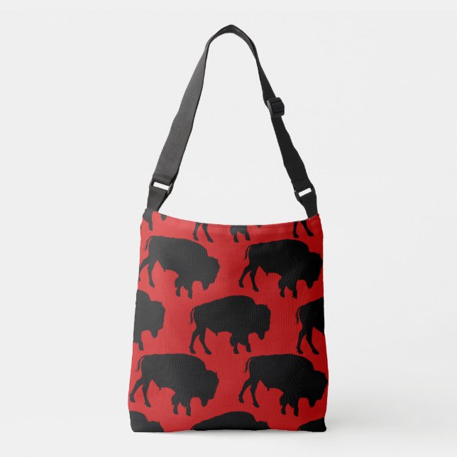 Bison Animal Design Pattern in Red Crossbody Bag (Front)