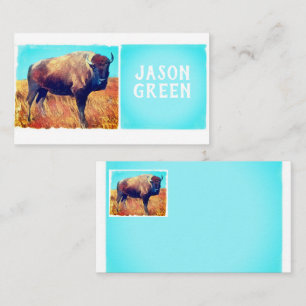 bison art on turquoise and white bold double sided business card