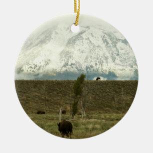 Bison at Grand Teton National Park Photography Ceramic Tree Decoration