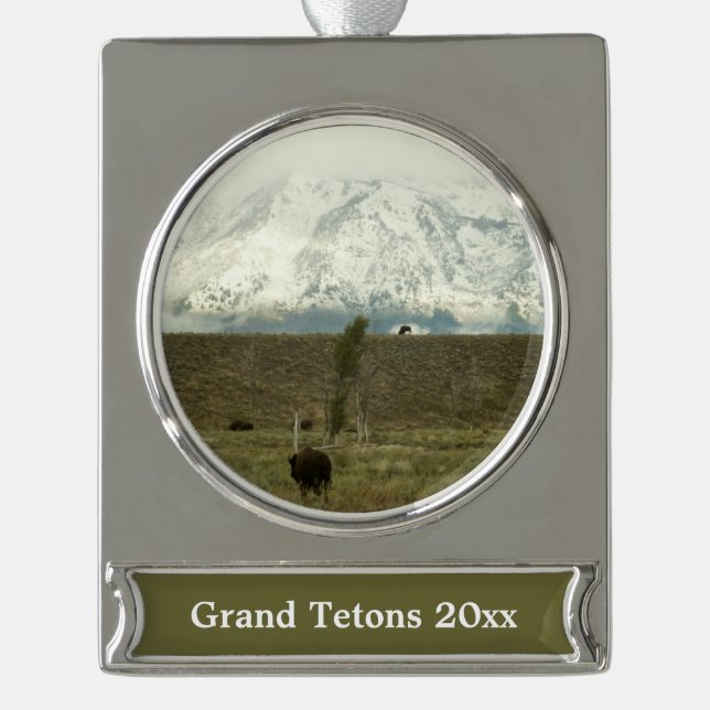 Bison at Grand Teton National Park Photography Silver Plated Banner Ornament (Front)