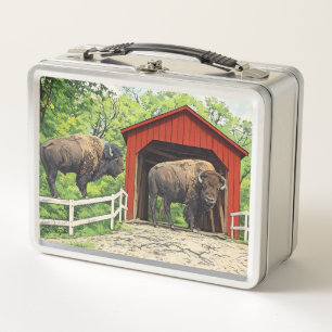 Bison At The Covered Bridge Metal Lunch Box