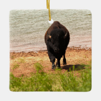 Bison at the Water Ceramic Ornament