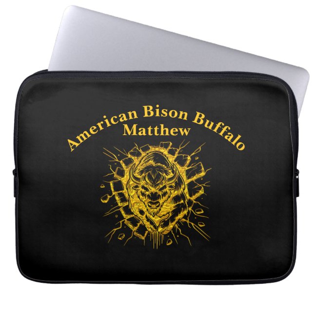 Bison Breaks Through a Wall in a Dynamic Display Laptop Sleeve (Front)