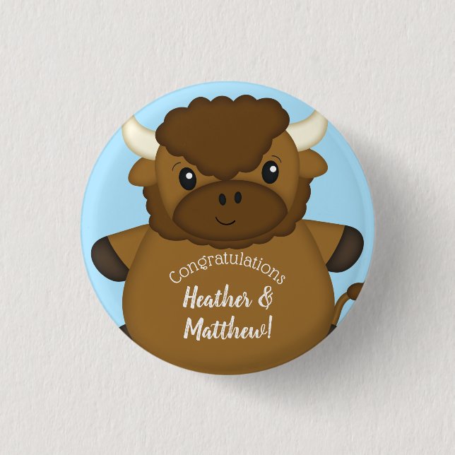 Bison Buffalo Baby Shower Blue 3 Cm Round Badge (Front)