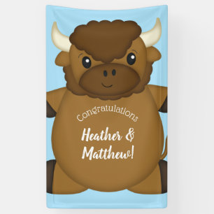 Bison Buffalo Baby Shower Blue Banner