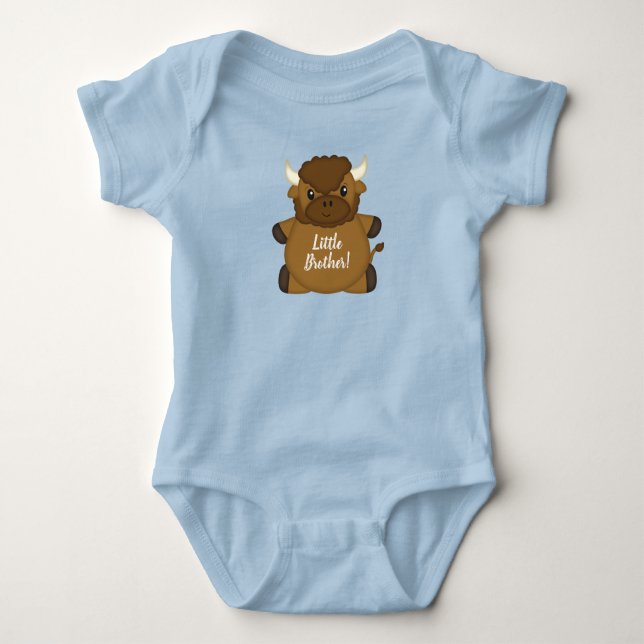 Bison Buffalo Baby Shower Blue Bodysuit (Front)