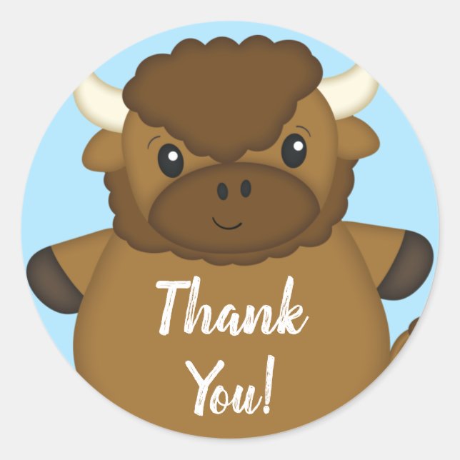 Bison Buffalo Baby Shower Blue Classic Round Sticker (Front)