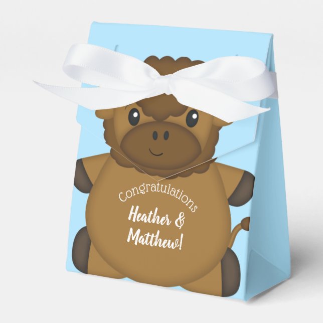Bison Buffalo Baby Shower Blue Favour Box (Front Side)