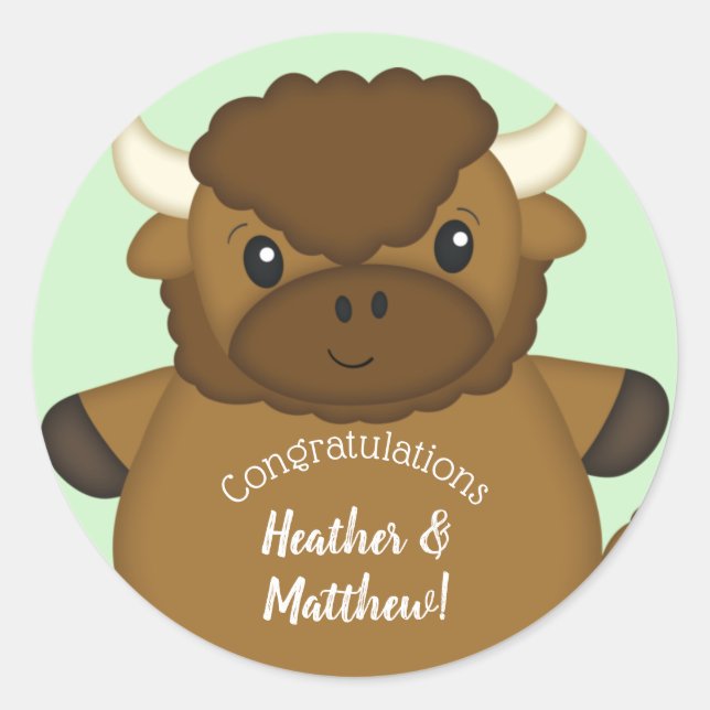 Bison Buffalo Baby Shower Classic Round Sticker (Front)