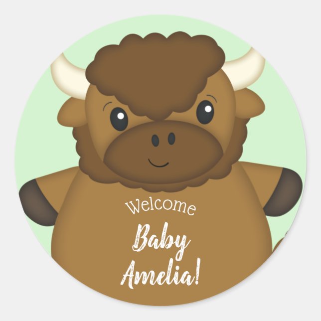 Bison Buffalo Baby Shower Classic Round Sticker (Front)