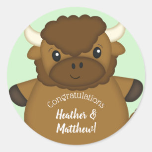 Bison Buffalo Baby Shower Green Classic Round Sticker