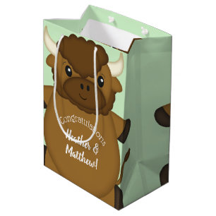 Bison Buffalo Baby Shower Green Medium Gift Bag