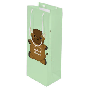 Bison Buffalo Baby Shower Green Wine Gift Bag