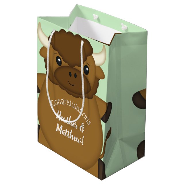 Bison Buffalo Baby Shower Medium Gift Bag (Back Angled)