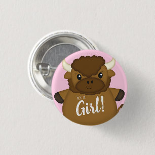 Bison Buffalo Baby Shower Pink 3 Cm Round Badge