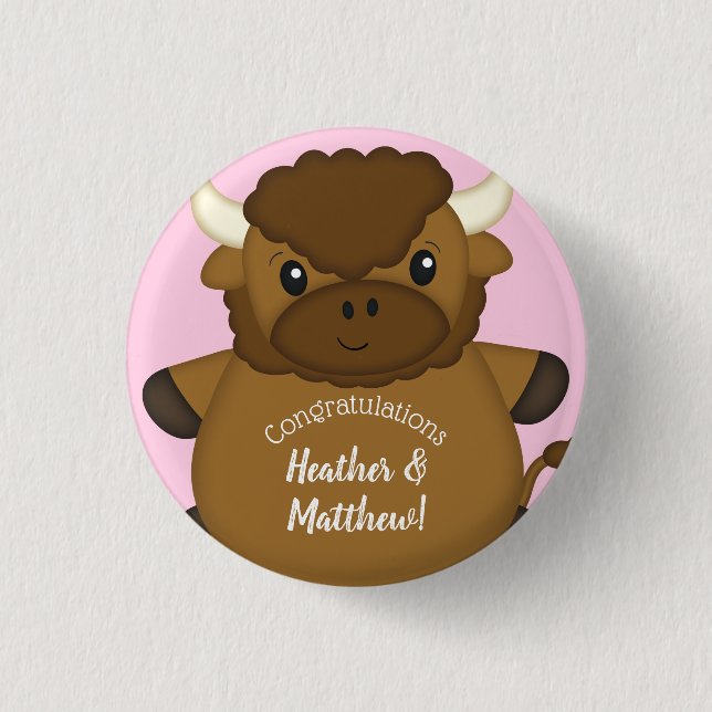 Bison Buffalo Baby Shower Pink 3 Cm Round Badge (Front)