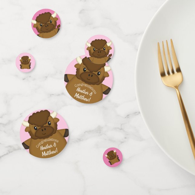 Bison Buffalo Baby Shower Pink Confetti (Group)