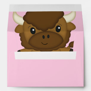 Bison Buffalo Baby Shower Pink Envelope