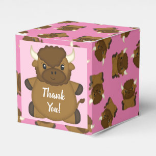 Bison Buffalo Baby Shower Pink Favour Box