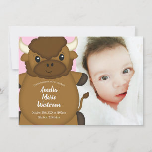 Bison Buffalo Baby Shower Pink Invitation