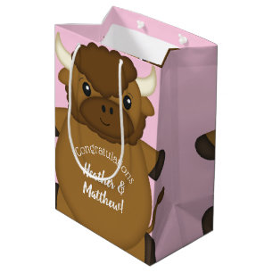 Bison Buffalo Baby Shower Pink Medium Gift Bag