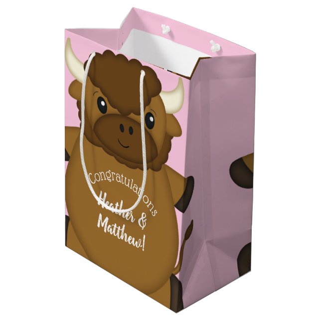 Bison Buffalo Baby Shower Pink Medium Gift Bag (Back Angled)