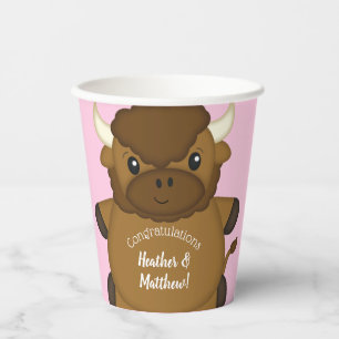 Bison Buffalo Baby Shower Pink Paper Cups