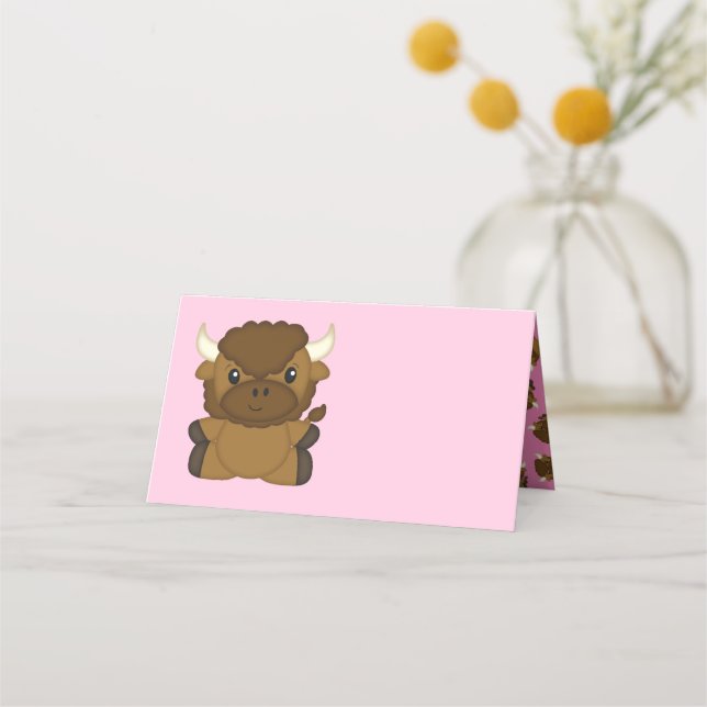 Bison Buffalo Baby Shower Pink Place Card (Front)