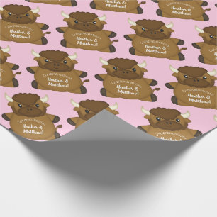 Bison Buffalo Baby Shower Pink Wrapping Paper