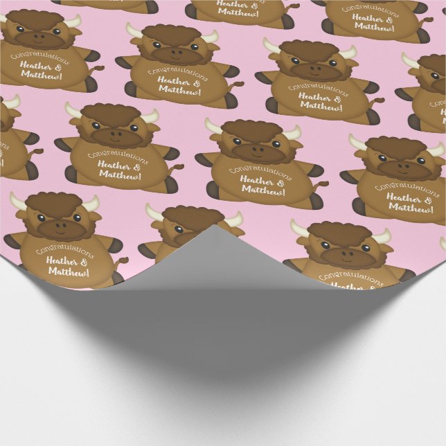 Bison Buffalo Baby Shower Pink Wrapping Paper (Corner)