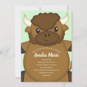 Bison Buffalo Birthday Party Green Invitation