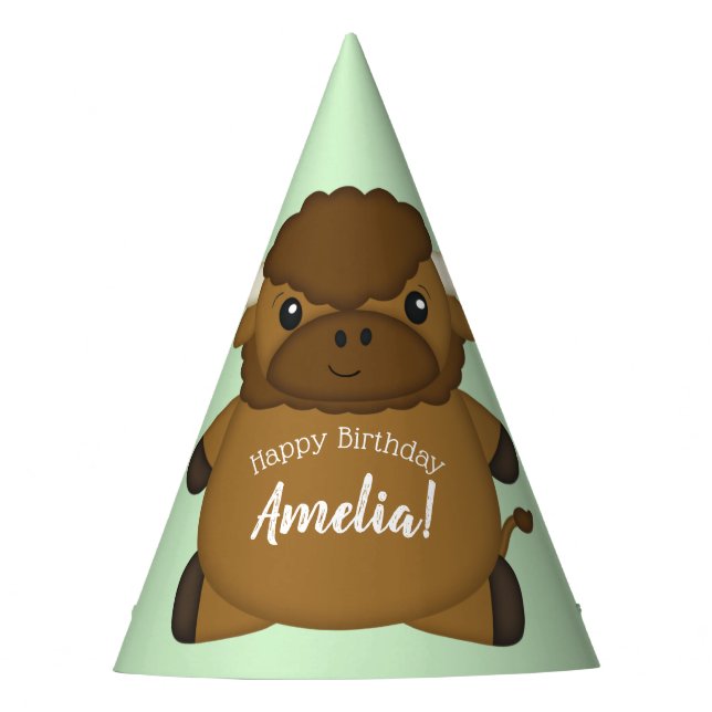 Bison Buffalo Birthday Party Green Party Hat (Front)
