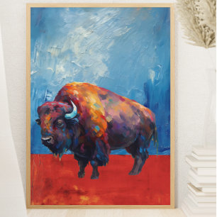 Bison Buffalo Colourful Abstract Modern Painting Poster