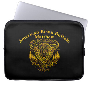 Bison Buffalo Illustration in a Scenic Landscape Laptop Sleeve