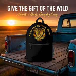 Bison Buffalo Illustration in a Scenic Landscape Printed Backpack