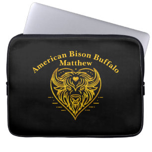 Bison Buffalo Illustration in Heart Shape Design Laptop Sleeve