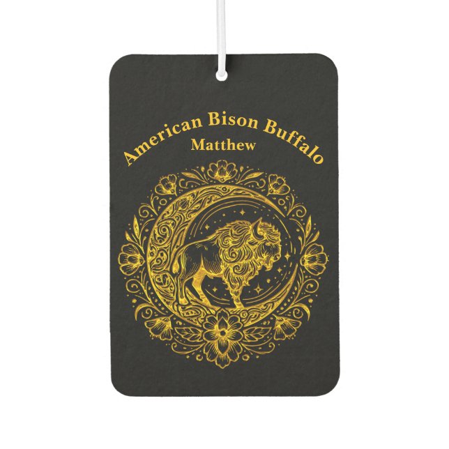 Bison Buffalo in Intricate Floral Design Pattern Car Air Freshener (Front)