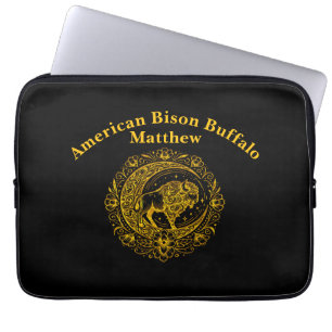 Bison Buffalo in Intricate Floral Design Pattern Laptop Sleeve