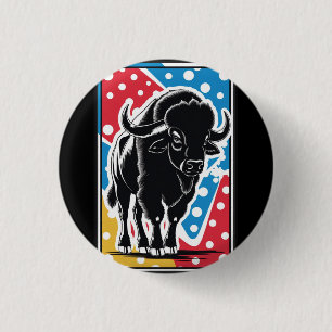 Bison - Buffalo Pop Art Vintage Retro 3 Cm Round Badge